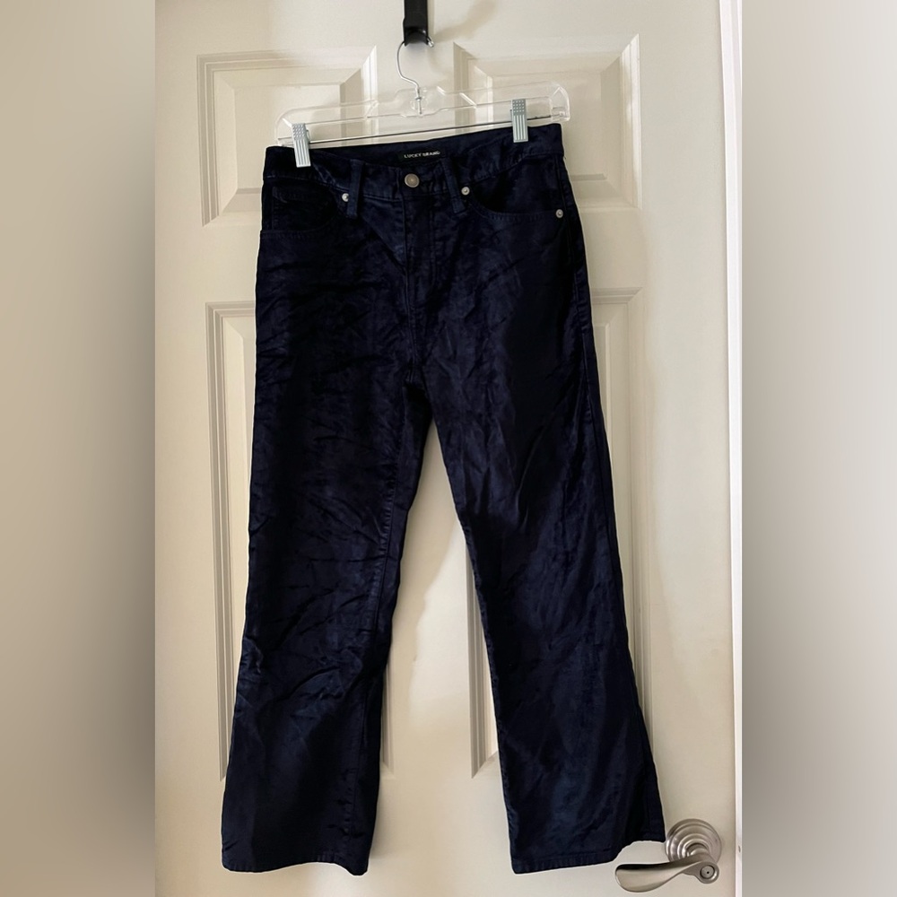 Women’s Lucky Brand AVA mid rise crop mini boot faux suede blue pants size 6